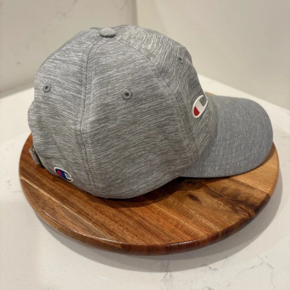 Champion Baseball Hat Men Gray Heathered Jersey Adjustable Strapback Logo